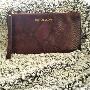 Michael Kors Wristlet Maroon and Black Snakeskin